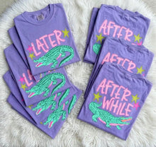 Load image into Gallery viewer, Later alligator after while crocodile front and back design on comfort colors graphic tee (choose your color) shown on violet - Mavictoria Designs Hot Press Express
