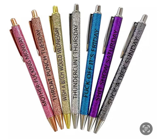 Vulgar day of the week glitter ball point pen set 1.0mm - Mavictoria Designs Hot Press Express