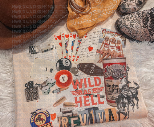 Wild as hell western vintage vibes on sand tee crewneck sweatshirt long sleeve or hoodie - Mavictoria Designs Hot Press Express