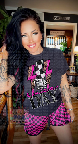 RACE DAY skellie hand and checkered lightning bolt black comfort colors graphic tee - Mavictoria Designs Hot Press Express