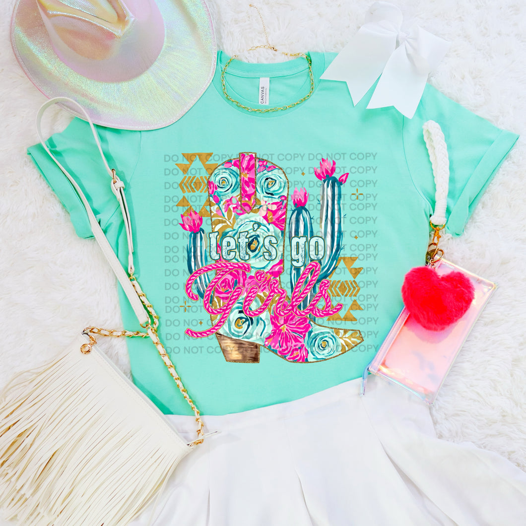 Let’s go girls floral boots on comfort colors graphic tee (you pick color) - Mavictoria Designs Hot Press Express