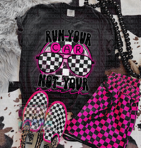 RUN YOUR RACE CAR not your mouth black comfort colors graphic tee - Mavictoria Designs Hot Press Express