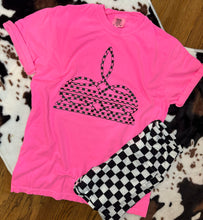 Load image into Gallery viewer, Comfort Colors checkered Western Boot Stitch graphic tee black or pink print - Mavictoria Designs Hot Press Express
