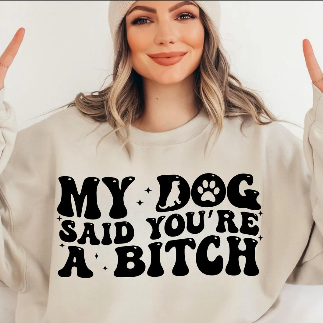 My dog said you’re a bitch on sand hoodie, crewneck, long sleeve or tee