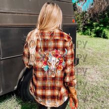 Load image into Gallery viewer, The boho bull vintage distressed men’s fit flannel bleached graphic - Mavictoria Designs Hot Press Express
