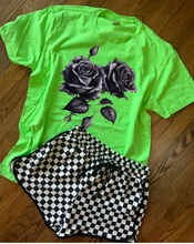 Load image into Gallery viewer, The Neon Gothic Rose Collection on Comfort Colors or Beach Wash Graphic Tees // checkered shorts sold separately - Mavictoria Designs Hot Press Express
