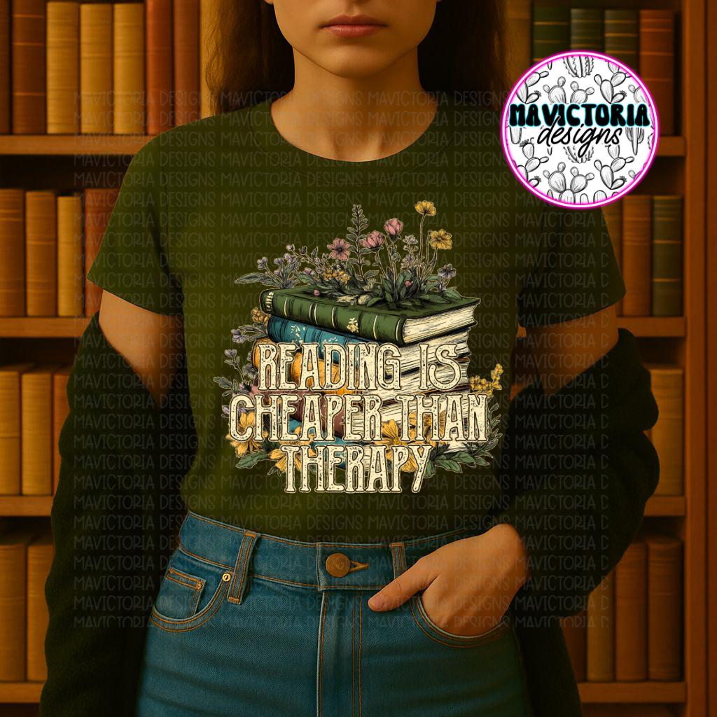 Reading is cheaper then therapy on military green comfort colors graphic tee - Mavictoria Designs Hot Press Express
