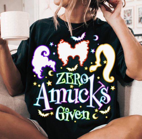 ZERO AMUCKS GIVEN on black hoodie, crewneck, long sleeve or tee - Mavictoria Designs Hot Press Express