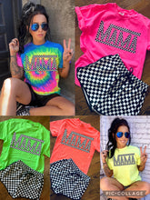 Load image into Gallery viewer, Comfort colors neon checkered Mama Graphic tee / checkered athletic pocket shorts SOLD SEPARATELY - Mavictoria Designs Hot Press Express
