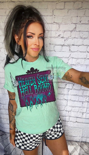 HEAVEN Sent , Hell Bound /comfort colors graphic tee // checkered shorts available separately - Mavictoria Designs Hot Press Express