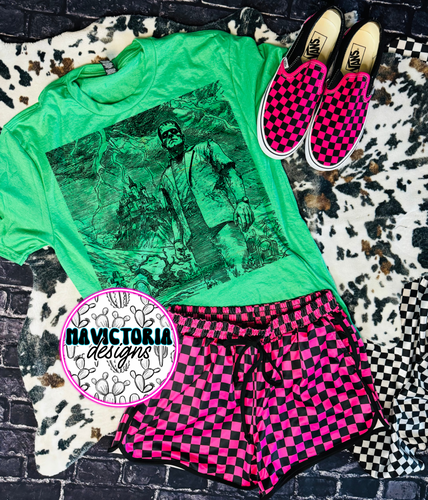 Frankenstein on kelly green graphic tee, long sleeve, crewneck sweatshirt, or hoodie - Mavictoria Designs Hot Press Express