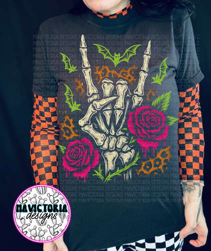 Neon leopard rock and roll on black hoodie, crewneck, long sleeve or tee - Mavictoria Designs Hot Press Express