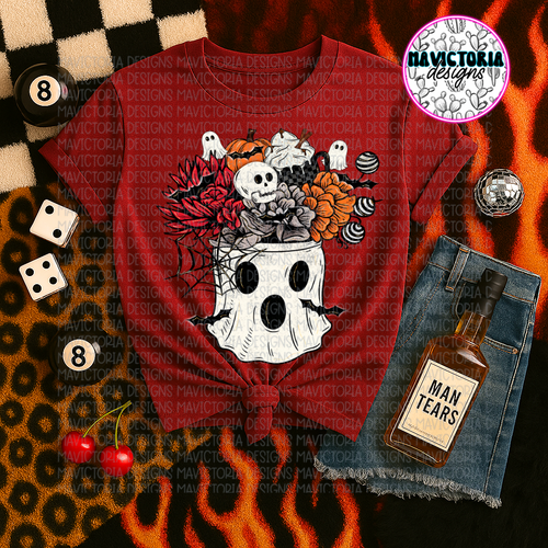 Ghost vase on cardinal red hoodie, crewneck, long sleeve or graphic tee - Mavictoria Designs Hot Press Express