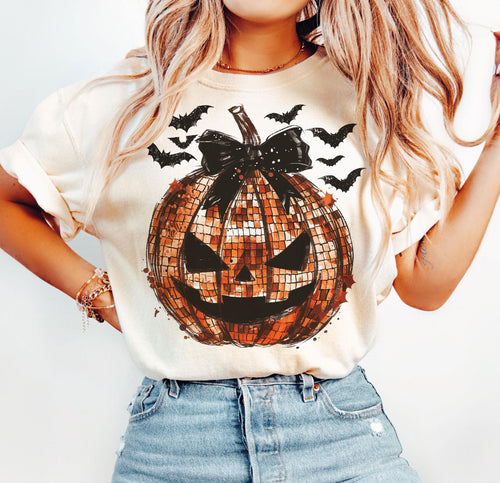 Faux sequin pumpkin on sand hoodie, crewneck, long sleeve or tee - Mavictoria Designs Hot Press Express