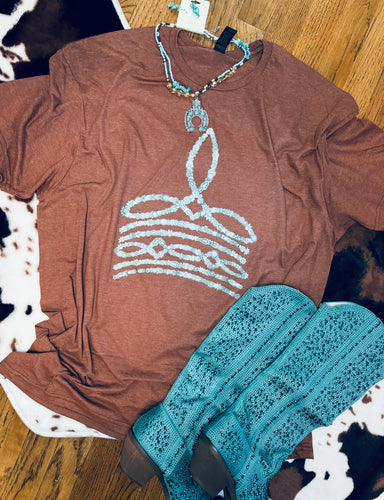 The Boot Stitch Volume 3 turquoise stone on cocoa brown graphic tee sweatshirt hoodie  (purchase separately) - Mavictoria Designs Hot Press Express