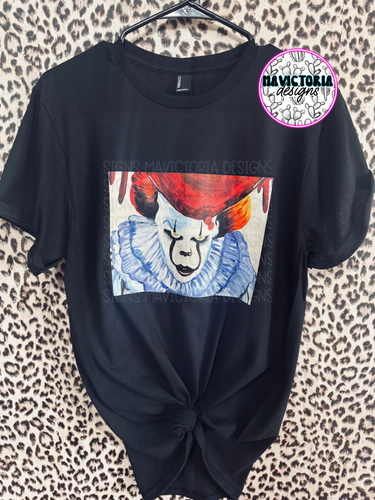 Pennywise painting by Gracie on black hoodie, crewneck, long sleeve or tee - Mavictoria Designs Hot Press Express