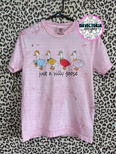 Just a silly goose DRESS UP on pink tie dye comfort colors WESTERN graphic tee - Mavictoria Designs Hot Press Express