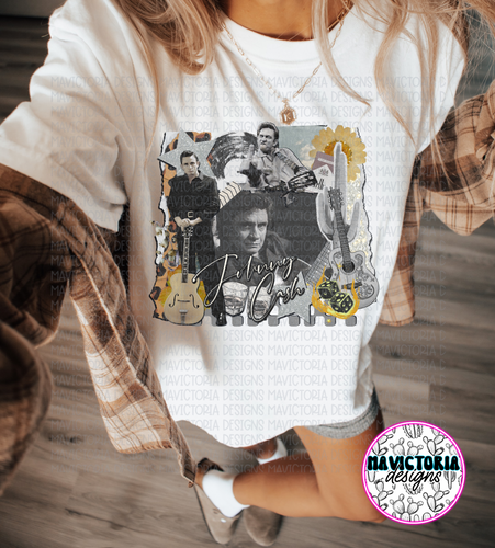 Johnny cash collage vintage white graphic tee or tank - Mavictoria Designs Hot Press Express
