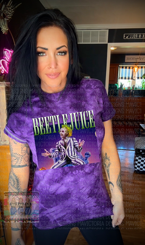 BETTLEJUICE on purple tie dye graphic tee - Mavictoria Designs Hot Press Express