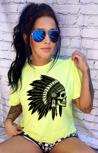 Load image into Gallery viewer, The Neon Headdress Skull Graphic tee Collection LEMON VIOLET PINK GREEN CORAL checkered shorts sold separately - Mavictoria Designs Hot Press Express

