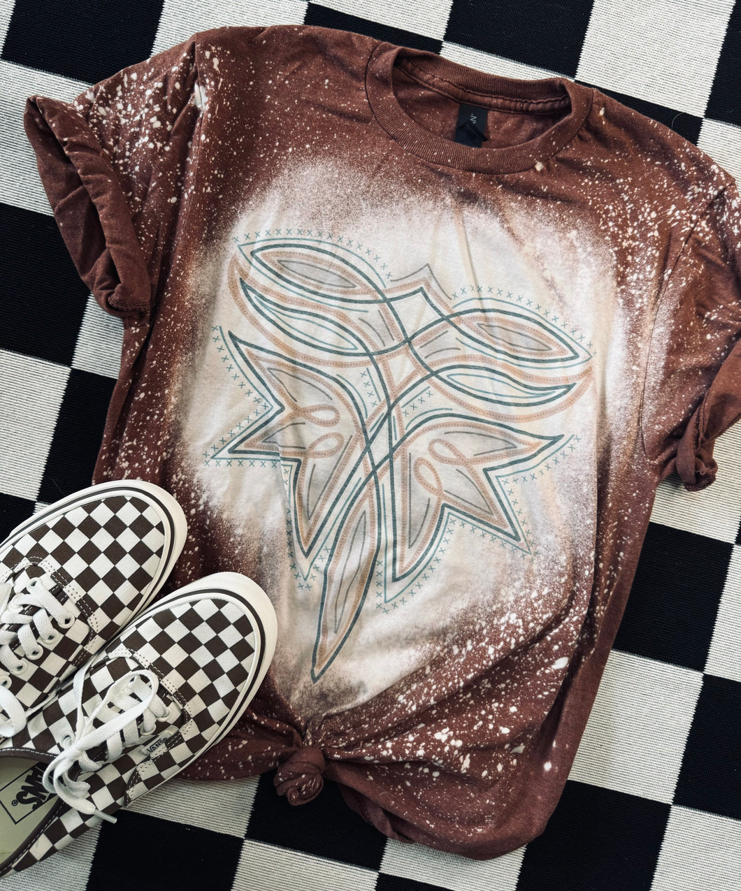 Cocoa brown bleached western bootstitch boot stitch graphic tee - Mavictoria Designs Hot Press Express