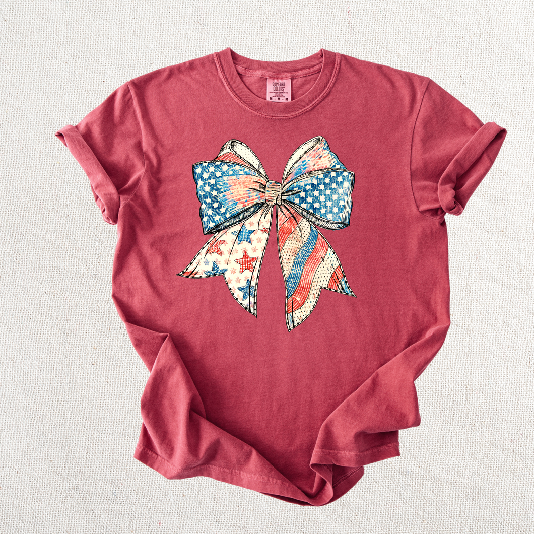 American Flag Bow Graphic Tee - Mavictoria Designs Hot Press Express