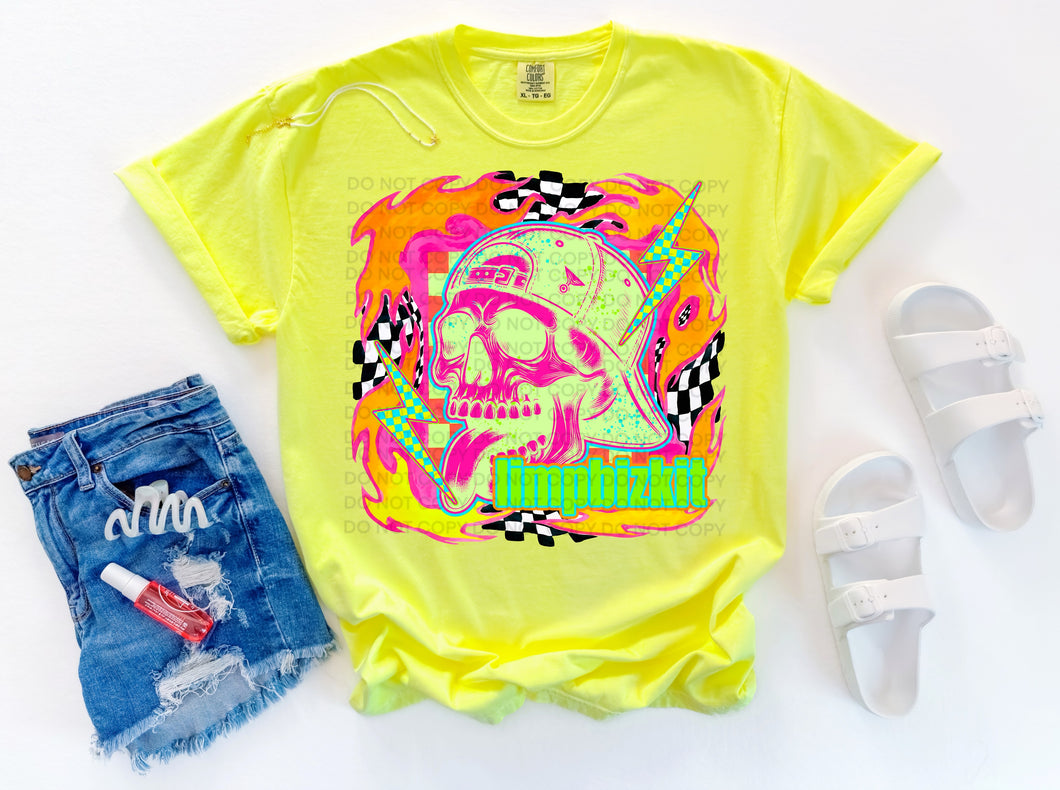 Limpbizkit (2) graphic tee on NEON LEMON COMFORT COLORS - Mavictoria Designs Hot Press Express