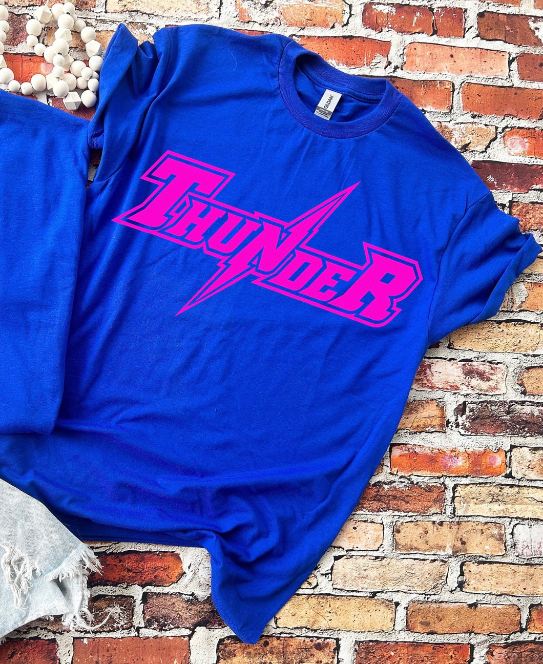 Pink Thunder basketball on royal blue grey TEE / CREWNECK SWEATSHIRT /LONG SLEEVE / OR HOODIE - Mavictoria Designs Hot Press Express