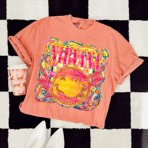 Melon orange NIRVANA band western graphic tee - Mavictoria Designs Hot Press Express