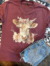 Load image into Gallery viewer, Floral cow watercolor graphic tee or sweatshirt heifer - Mavictoria Designs Hot Press Express
