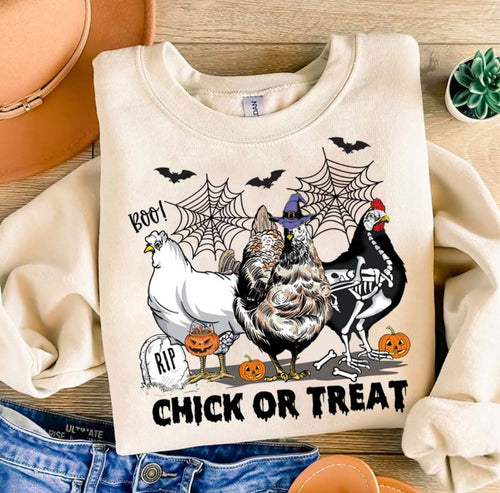 CHICK OR TREAT sand hoodie, crewneck, long sleeve or tee - Mavictoria Designs Hot Press Express