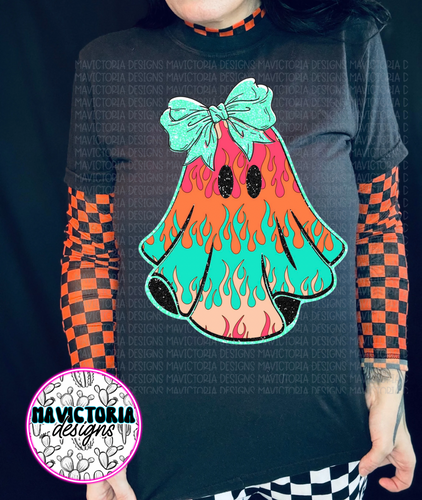 Flaming ghost on black hoodie, crewneck, long sleeve or tee - Mavictoria Designs Hot Press Express