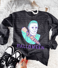 Load image into Gallery viewer, Pastel HALLOWEEN Michael Myers graphic tee , long sleeve , crewneck OR hoodie - Mavictoria Designs Hot Press Express
