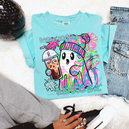 More coffee less boo shit funny ghost comfort colors graphic tee (you pick color) - Mavictoria Designs Hot Press Express