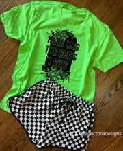 Load image into Gallery viewer, Here Lies The Shits I Give Headstone Neon Comfort Colors Collection // checkered shorts sold separately - Mavictoria Designs Hot Press Express
