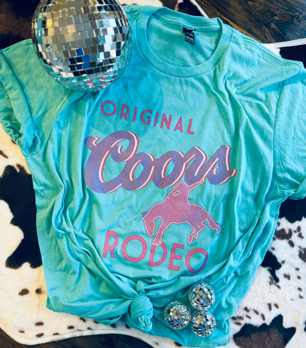 Turquoise with pink The Original Coors Rodeo western graphic tee - Mavictoria Designs Hot Press Express
