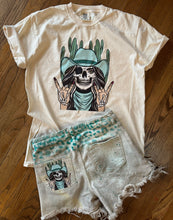 Load image into Gallery viewer, Skellie cowgirl graphic tee on comfort colors - matching shorts sold separately - Mavictoria Designs Hot Press Express
