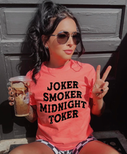 Load image into Gallery viewer, Joker Smoker Midnight Toker Neon Comfort Colors Collection // checkered shorts sold separately - Mavictoria Designs Hot Press Express
