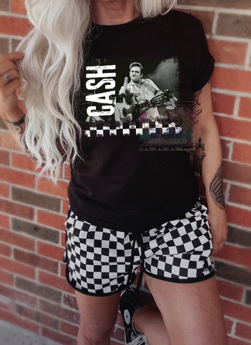 Black comfort colors CASH checkered graphic tee - Mavictoria Designs Hot Press Express