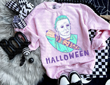 Load image into Gallery viewer, Pastel HALLOWEEN Michael Myers graphic tee , long sleeve , crewneck OR hoodie - Mavictoria Designs Hot Press Express
