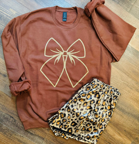 Cocoa and gold bow tee or sweatshirt - leopard metallic shorts sold separately - Mavictoria Designs Hot Press Express
