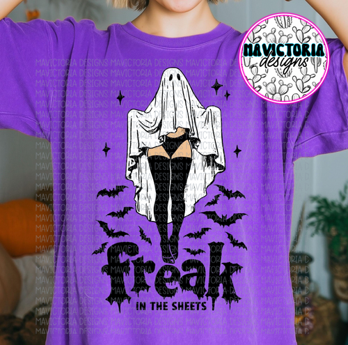 Freak in the sheets ghost graphic tee on violet COMFORT COLORS - Mavictoria Designs Hot Press Express