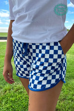 Load image into Gallery viewer, Team ROYAL BLUE checkered athletic shorts with drawstring and pockets by Sterling Kreek - Mavictoria Designs Hot Press Express
