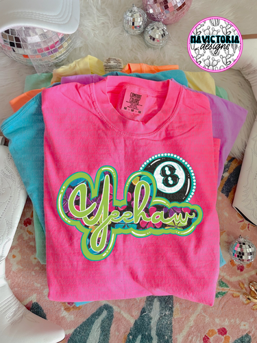 Yeehaw eightball western graphic tee (choose your color) - Mavictoria Designs Hot Press Express