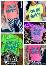 Load image into Gallery viewer, The Neon Long Live Cowboys Collection on Comfort Colors or Beach Wash Graphic Tees // checkered shorts and joggers sold separately - Mavictoria Designs Hot Press Express
