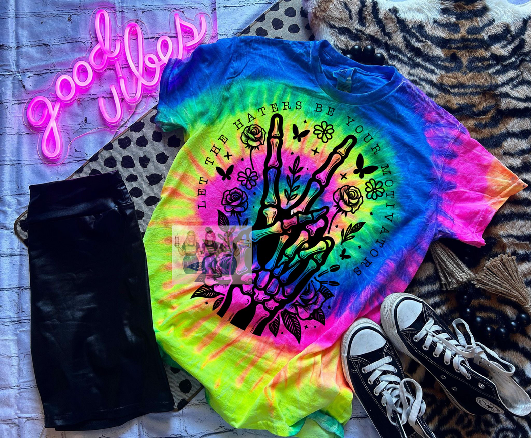 Neon tie dye graphic tee let the haters be your motivation - Mavictoria Designs Hot Press Express
