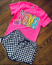 Load image into Gallery viewer, Comfort colors neon dalmation dot  Mama Graphic tee / checkered athletic pocket shorts SOLD SEPARATELY - Mavictoria Designs Hot Press Express
