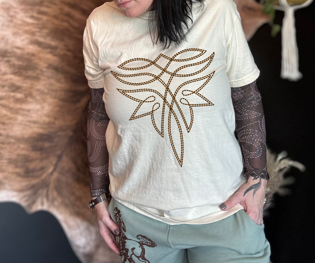 Ivory comfort colors with brown bootstitch graphic tee // brown bootstitch mesh long sleeve //  sold separately - Mavictoria Designs Hot Press Express