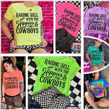 Load image into Gallery viewer, The Neon Raising hell with the hippies and the cowboys collection // checkered shorts sold separately - Mavictoria Designs Hot Press Express
