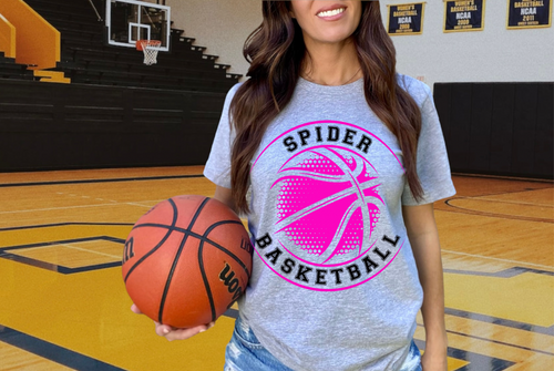 SPIDER basketball on sport grey TEE / CREWNECK SWEATSHIRT /LONG SLEEVE / OR HOODIE - Mavictoria Designs Hot Press Express